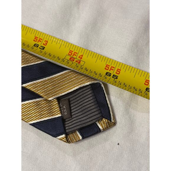 Nordstrom Tie Gold Yellow Cream Navy Blue Stripes All Silk Handmade 65.5” Long - Picture 5 of 5